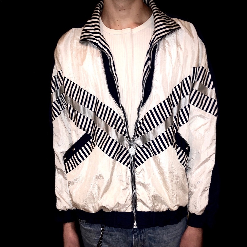 White and black striped vintage windbreaker